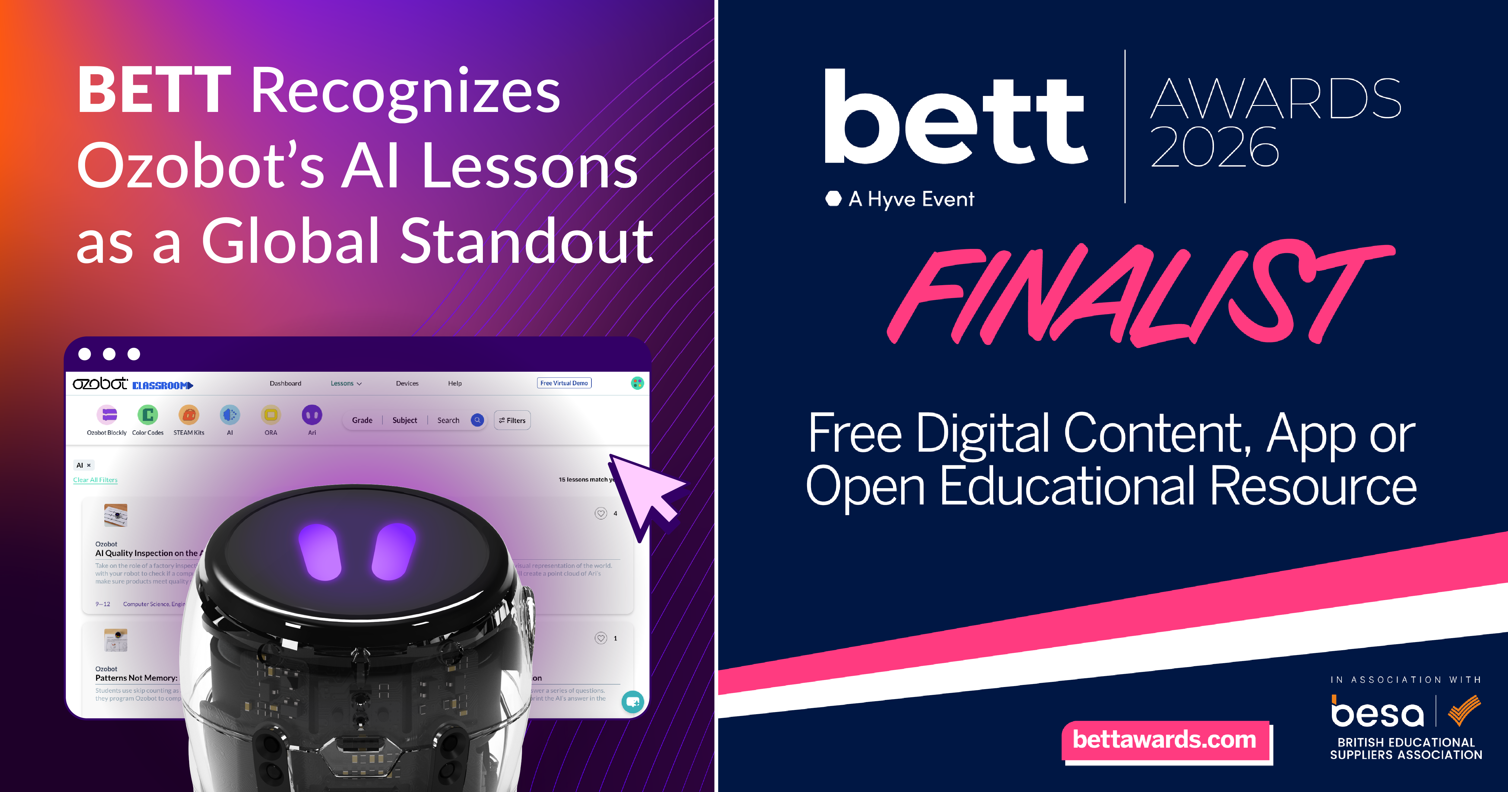 Ozobot Shortlisted for 2025 BETT Award for AI Lessons