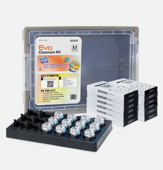 Ozobot Evo Classroom Kit, a 12-robot classroom robotics for K-5 STEM, with charging tray, storage case and Color Code markers