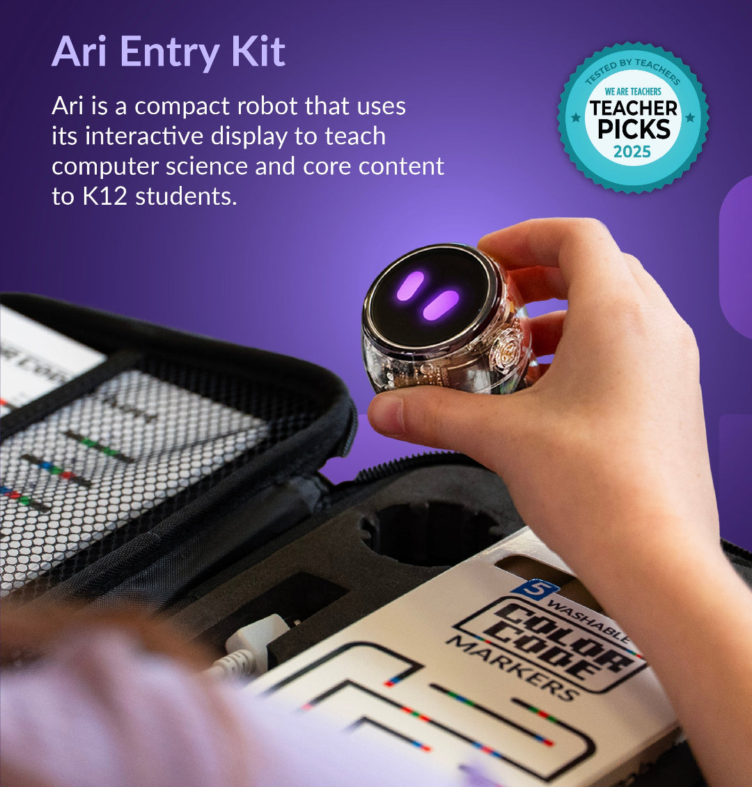 Ozobot 18-bot Ari Classroom kit including 18 robots, Color Code markers, charging cable and beginner activities