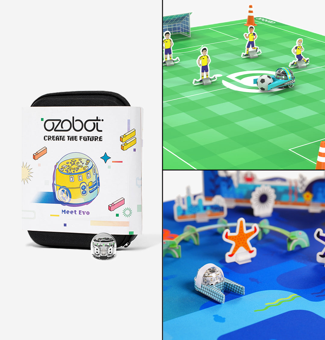 Ozobot Homeschool Coding Kits with Evo Entry Kit, Soccer and Ocean Explorer Challenge Mats - interactive learning with robotics