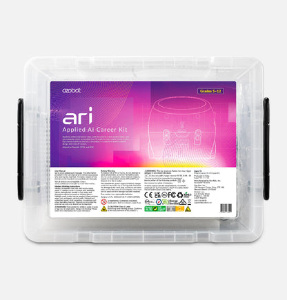 Ozobot Ari Applied AI Career Kit in classroom storage case for grades 5-12, providing hands-on artificial intelligence, coding, and career readiness education