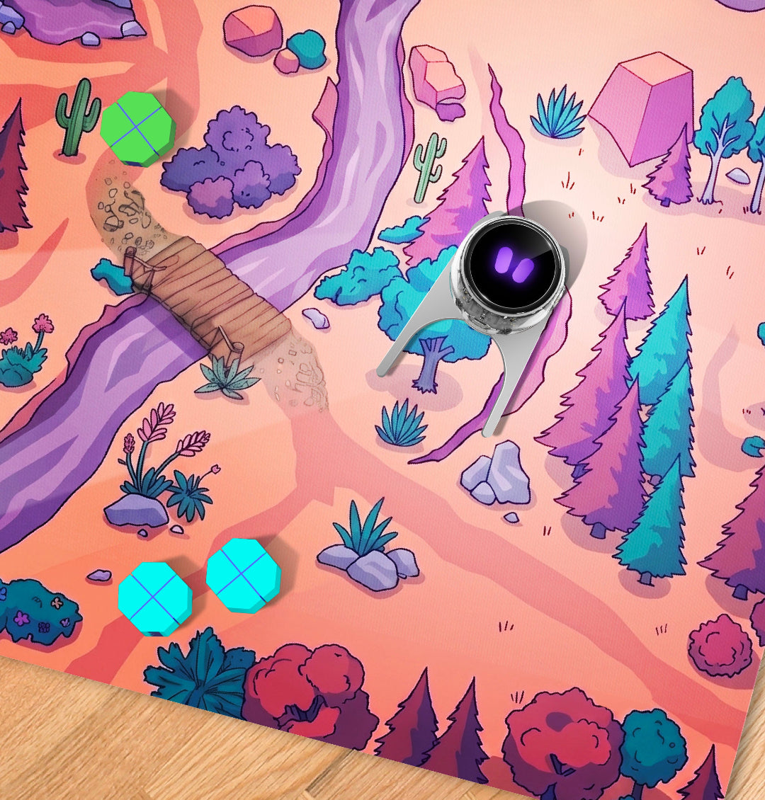Ozobot Ari coding robot navigating an Applied AI Career Kit activity mat, helping students explore artificial intelligence, robotics, and problem-solving skills.