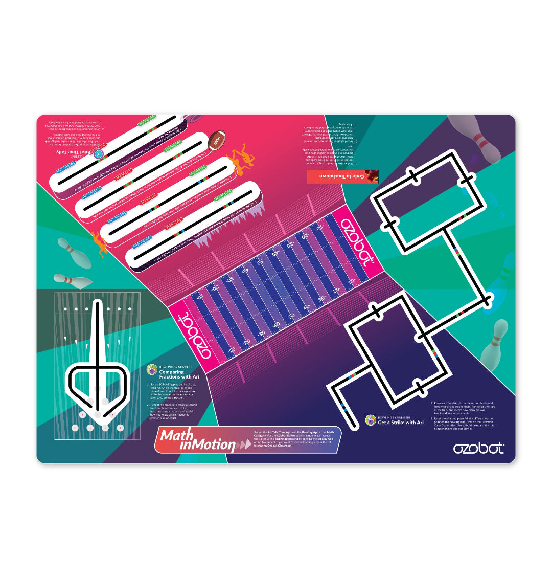 Ari Adventure Mat: Math in Motion coding activity mat featuring coordinate plane challenges, Color Code paths, and hands-on math learning activities for grades 3-8