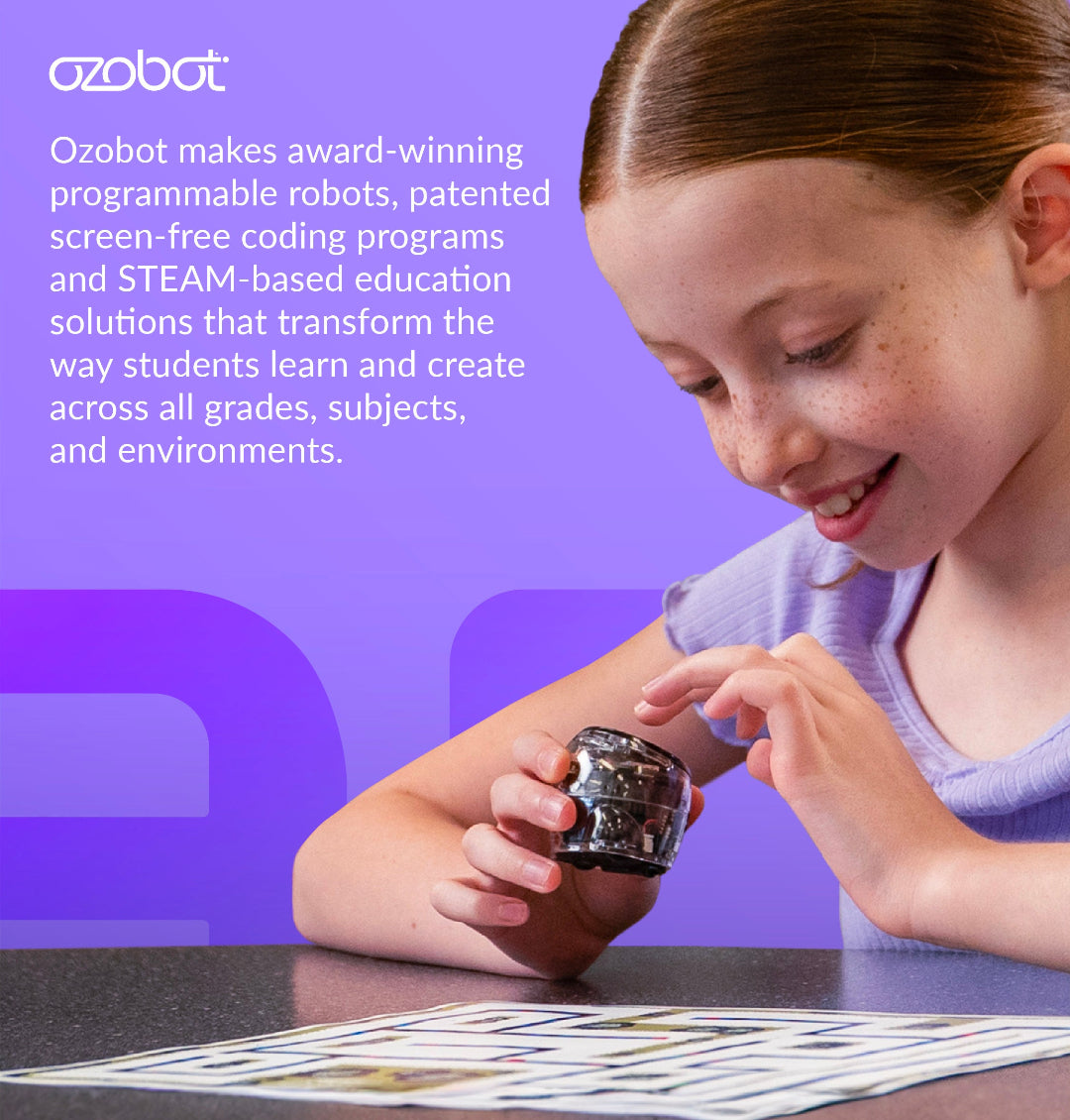Student coding with Ari robot from the Ozobot Ari Classroom Kit with 12 bots, screen-free learning in action