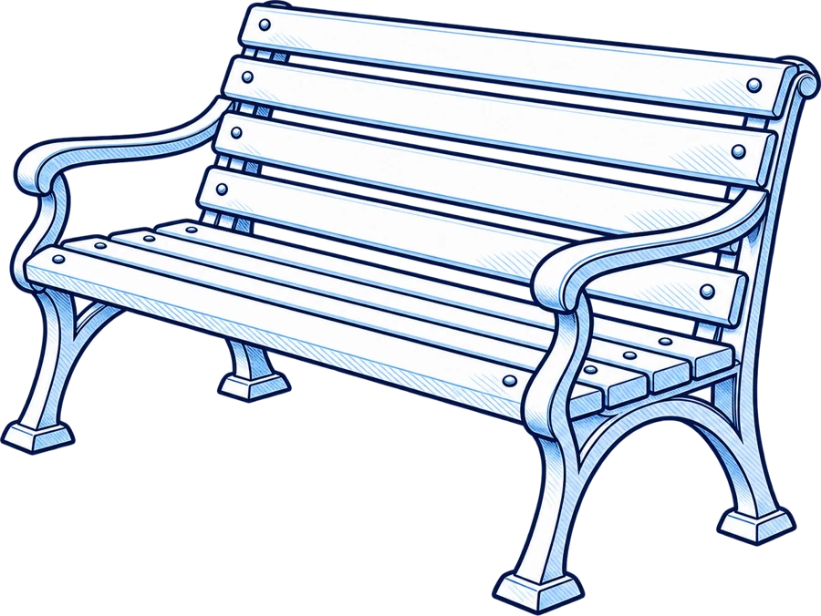 Line drawing of a park bench